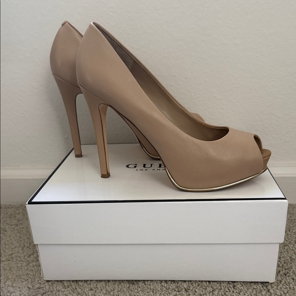 Guess Women's Beige Peep Toe Heels